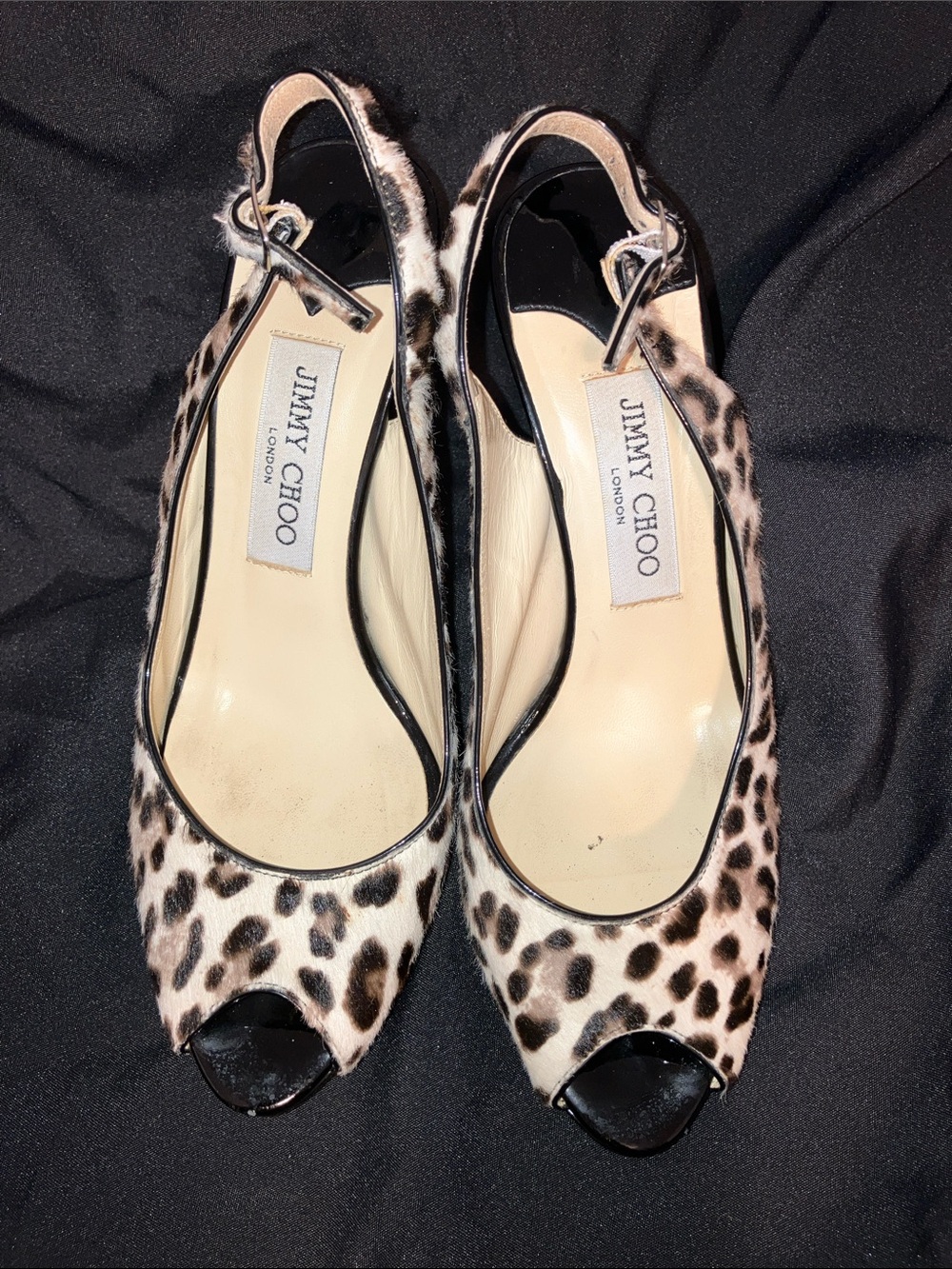 Jimmy Choo Leopard Print Calf Hair Real Fur Nova Peep-Toe Slingback Heels - Picture 3 of 10